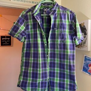 Green Blue Checkered Button Up Shirt